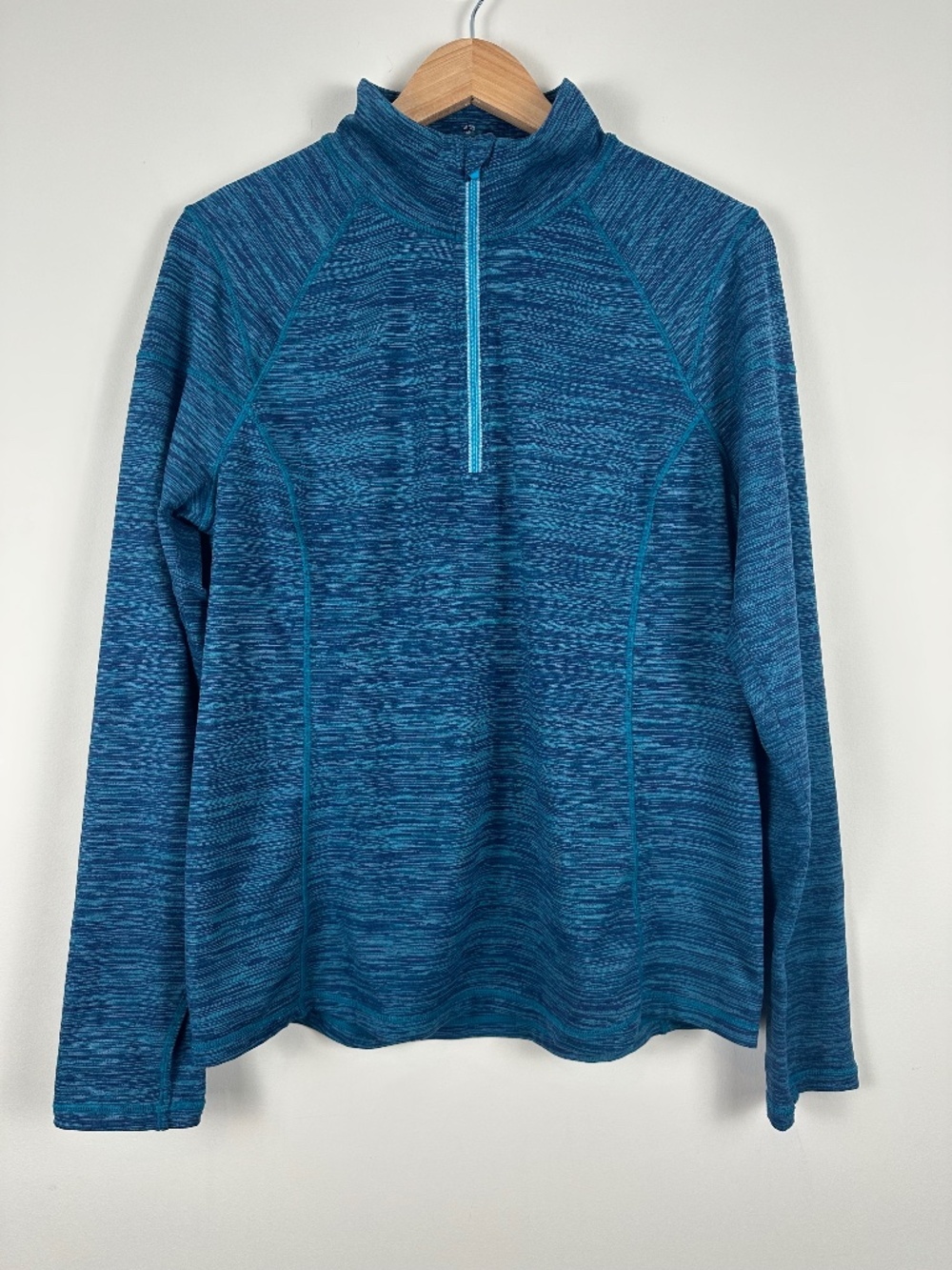 Talbots Blue Teal Space Dye Quarter Zip Active Pullover Thumbholes Large